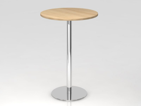 Table de bar Hammerbacher 80cm ronde chêne/chrome, structure chromée, VSTH08/E/C