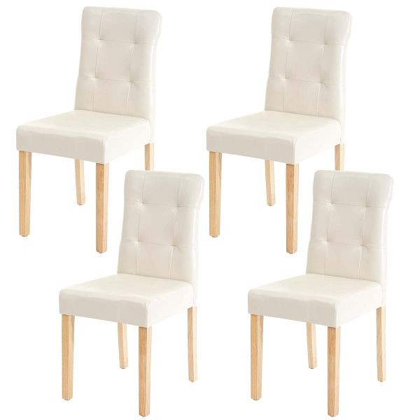Ensemble de 4 chaises de salle à manger Mendler HWC-E58, chaises de salle à manger, simili cuir crème, pieds légers, 67992