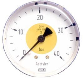 Manomètre de bouteille ELMAG (acétylène) pour détendeurs pour bouteilles en acier Ø 63mm, 59700