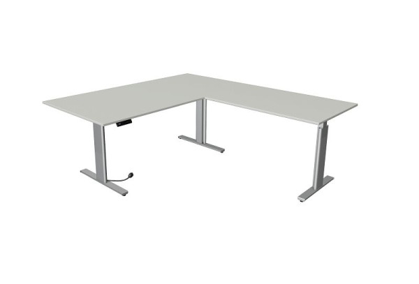 Table assis/debout Kerkmann Move 3 argent L 2000 x P 1000 mm avec élément complémentaire 1200 x 800 mm, gris clair, 10235611