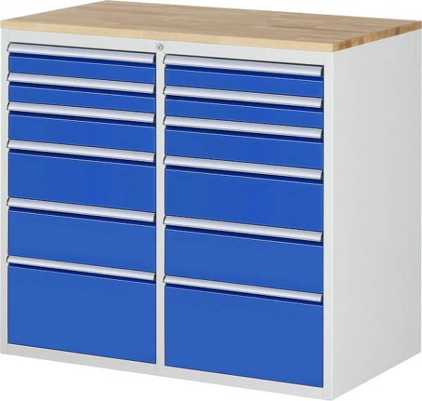 Armoire à tiroirs RAU 7000, L1145xP650xH1035mm, gauche : 2x90, H120, 2x180, H270mm, droite : 2x90, H120, 2x180, H270mm, plan de travail en hêtre massif, 03-LL7.7.7AB.11