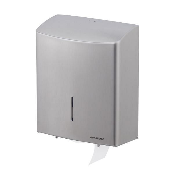 Distributeur de rouleaux duplex Air Wolf, série Alpha, H x L x P : 333 x 265 x 147 mm, acier inoxydable brossé, 60-120