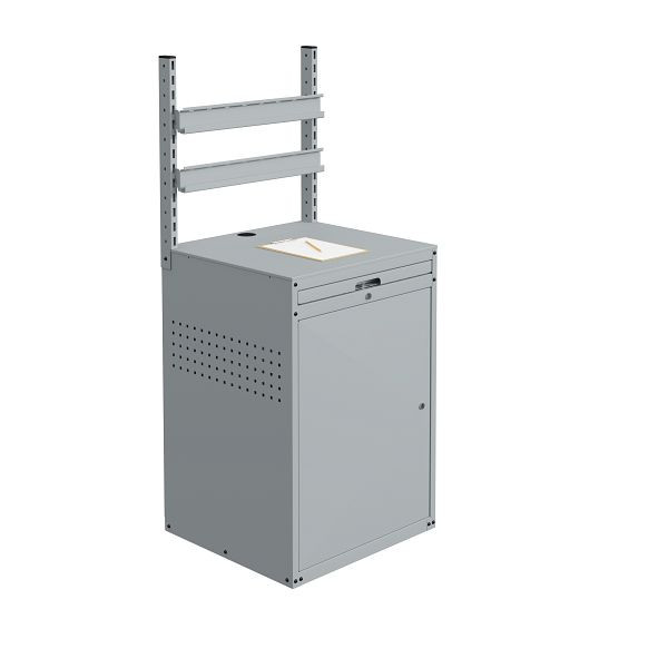 Meuble SOFAME MODULINFO L695 x P 660 x H 1005 mm avec 2 barres d'accrochage pour caissons de rangement apparents, gris clair RAL 7035, W040010033GCGC