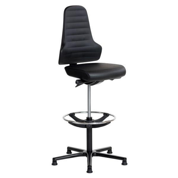 Chaise de travail SOFAME ERGOLINE avec patins et repose-pieds, hauteur d'assise 60-86 cm, piètement aluminium, W050090001