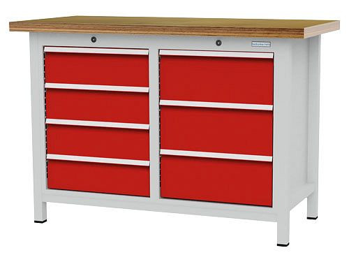 Établi à caissons Bedrunka+Hirth, R 18-16, nombre de tiroirs : 7, dimensions : 1250 x 600 x 859 mm, capacité de charge du(des) tiroir(s) : 50 kg, 03T512H60350