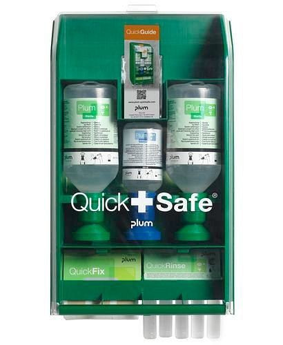 DENIOS QuickSafe Basic Box, poste de secours avec douche oculaire et pansements, 243-634
