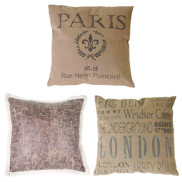 Mendler lot de 3 coussins décoratifs London + Paris + imitation daim, coussins de canapé coussins décoratifs avec rembourrage 45x45cm, 51881 + 51884 + 51885