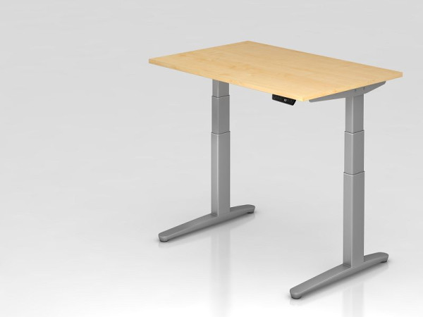 Bureau assis-debout électrique Hammerbacher 120x80cm érable, avec interrupteur mémoire, hauteur de travail 65 - 130 cm, VXBHM12/3/SS