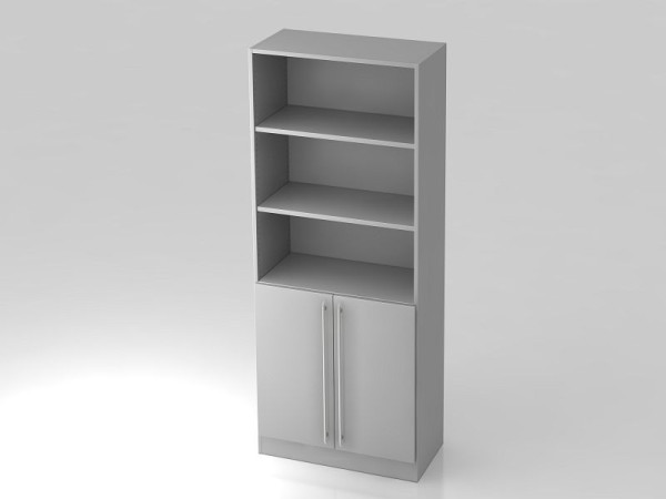 Armoire Hammerbacher 5OH, 2 portes sous le panneau de plinthe, poignée de garde-corps gris/gris, 80x42x200,4 cm (LxPxH), V7700/5/5/RE