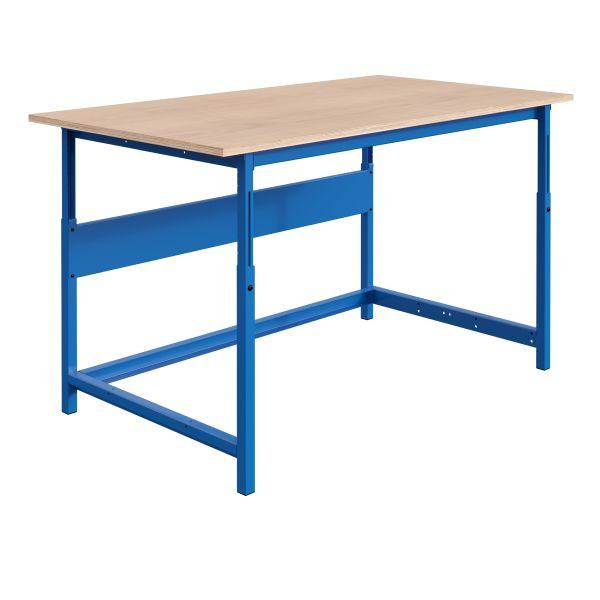Table d'emballage SOFAME PACKLOG, réglable en hauteur mécaniquement, L 1200 x P 750 x H 764 à 1044 mm, plan de travail multiplex 24 mm, bleu ciel RAL 5015, W010020520BI