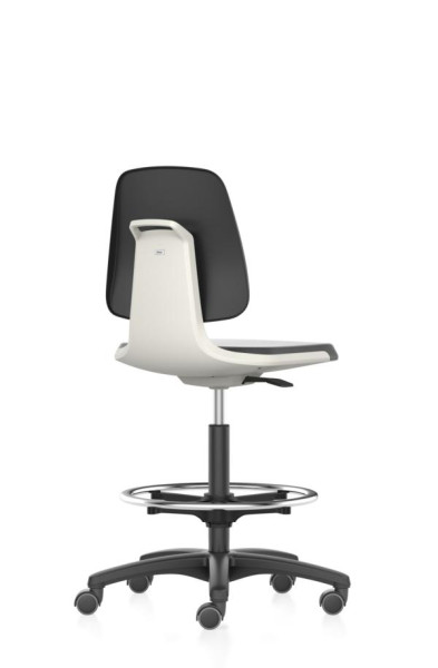bimos Chaise de travail Labsit à roulettes, assise H.560-810 mm, mousse PU, coque d'assise blanche, 9125-2000-3403