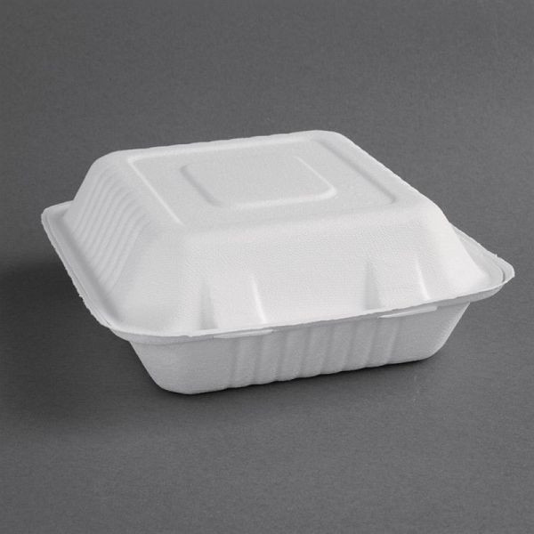 Fiesta Compostable Boîtes de menu en bagasse compostable avec couvercle à charnière 22,3 cm (lot de 200), FC525