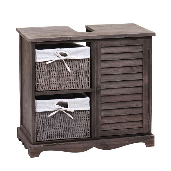 Mendler HWC-H20 meuble vasque, lavabo de salle de bain, tiroir à panier en bois massif 60x65x31cm, shabby gris-brun, 94484