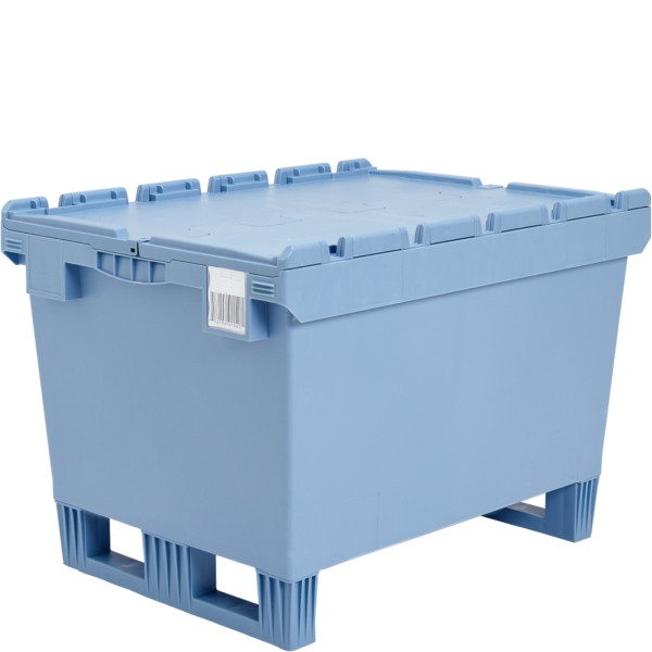 BITO conteneur réutilisable MB couvercle/barre/skid /MBD86421RKufe 800x600x423 bleu pigeon, couvercle nervuré fond skid, C0402-0049