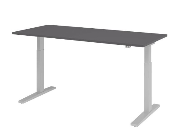 Bureau Hammerbacher XMKA19, 180 x 80 cm, plateau : graphite, épaisseur 25 mm, chant épais en ABS, forme rectangulaire, argent, VXMKA19/G/S