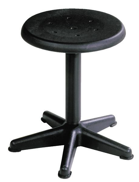 Tabouret de travail Lotz, assise en plastique noir ø 350 mm, tige pivotante en acier, piètement en plastique noir, hauteur d'assise 410-600 mm, patins, 3500.01