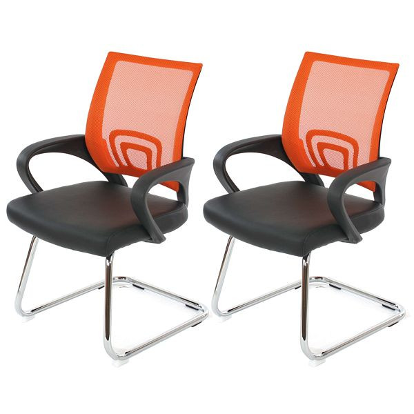 Ensemble de 2 chaises de conférence Mendler Ancona, chaise visiteur, simili cuir, orange, 36570