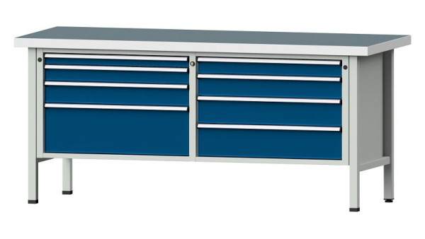 Établis ANKE Établi en caisson, modèle 144 VX, 2000 x 800 x 900 mm, RAL 7035/5010, UBP 50 mm, 330.171