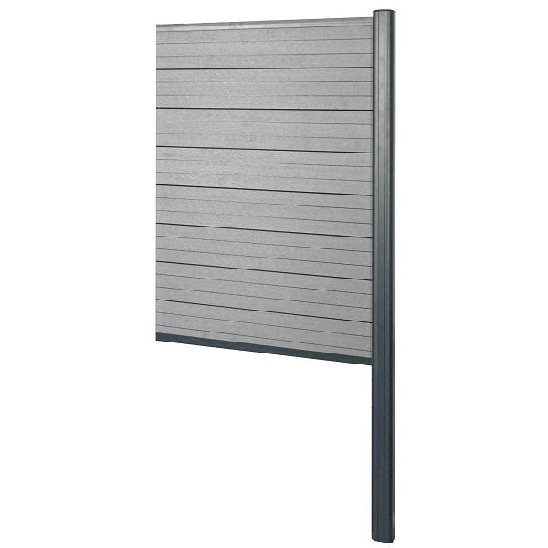 Mendler Brise-vue WPC Sarthe, clôture coupe-vent, poteau aluminium à bétonner, élément d'extension étroit, 95cm gris, 64888+76237+76240+76264