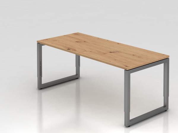 Bureau Hammerbacher RS19, 180 x 80 cm, plateau : chêne noueux, épaisseur 25 mm, chant ABS 2 mm, forme rectangulaire avec plateau flottant, graphite, VRS19/R/G