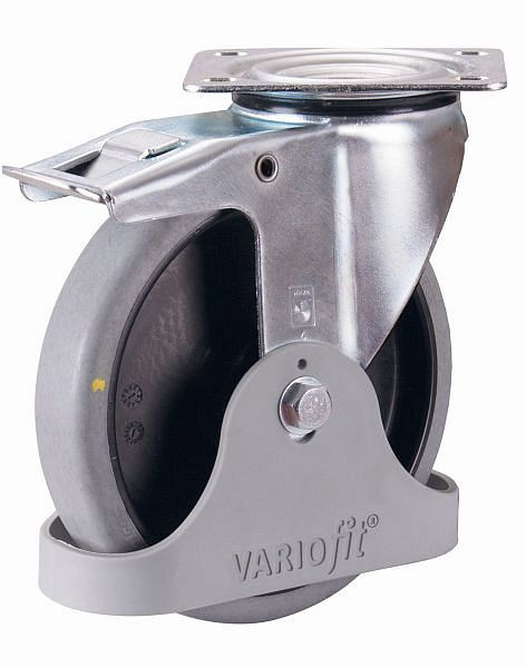 Rouleau de frein VARIOfit électriquement conducteur, 125 x 32 mm, gris, polypropylène - corps de rouleau avec pneus élastiques antistatiques en caoutchouc Performa, dpg-125.036