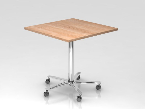 Table élévatrice colonne Hammerbacher 80x80cm noyer/chrome, cadre chromé, VST88/N/C
