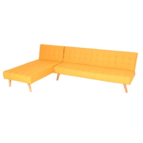 Canapé d'angle Mendler HWC-K38, canapé pliant, surface de couchage gauche/droite, tissu/textile bois massif, jaune, 89787+89788
