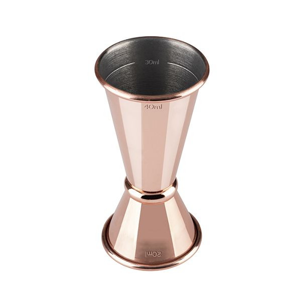 Mesure en barre APS, Ø 4,5 cm, hauteur : 9 cm, acier inoxydable, aspect cuivre, volume : 20 / 40 ml, avec ligne de remplissage 10 ml / 30 ml, 93353