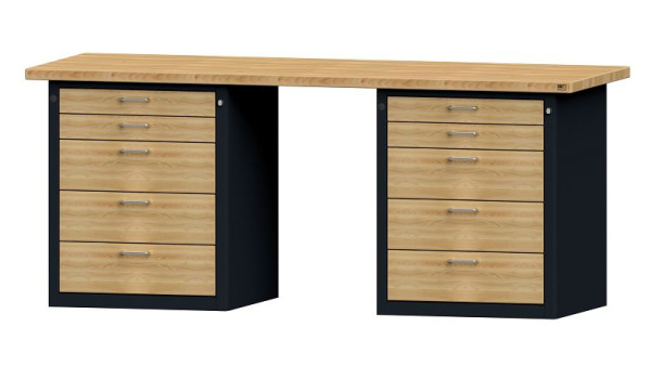 Établis ANKE Établi combiné, modèle 850 VH, 2000 x 700 x 840 mm, RAL 7016/hêtre, BMP 40 mm, 420.184