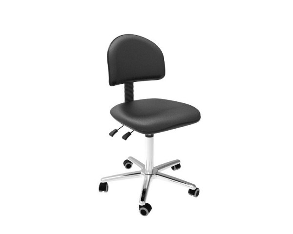 Chaise de travail Lotz "Comfort Series" siège/dossier simili cuir noir, vérin à gaz de sécurité, base en aluminium, roulettes doubles, hauteur d'assise 515-695mm, 8430.16A