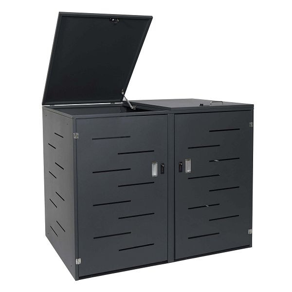 Mendler HWC-E83 Habillage poubelle à 2 roues, poubelle, couvercle poubelle, extensible 108x61x76cm, anthracite, acier 54kg, 68804+68805