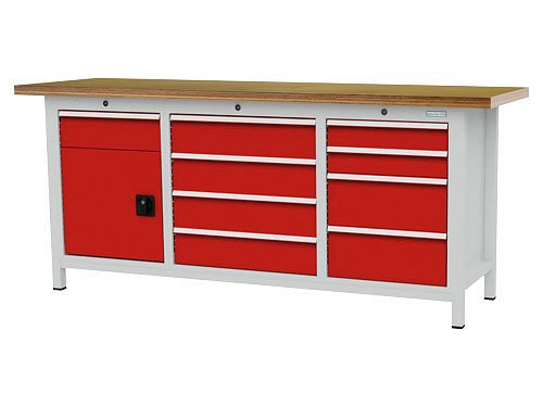 Établi à caissons Bedrunka+Hirth, R 18-16 et R 24-16, nombre de tiroirs : 9, dimensions : 2000 x 600 x 859 mm, capacité de charge du(des) tiroir(s) : 75 kg, 03T520H60375