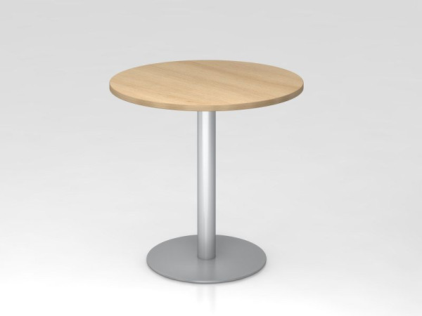 Table de réunion Hammerbacher 80cm ronde chêne/argent, structure argentée, VSTF08/E/S