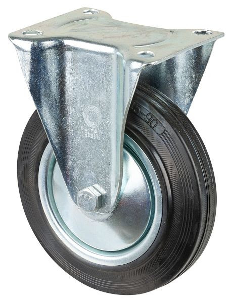 Rouleau de transport à rouleaux BS, rouleau fixe, largeur de roue 45 mm, roue Ø 180 mm, capacité de charge 170 kg, jante en acier, roulement à rouleaux, plaque, pack : 2 pièces, L410.B55.181