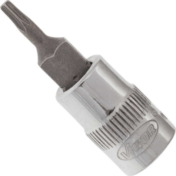 Embout de tournevis VIGOR TORX, carré creux 6,3 mm (1/4 pouce), profil TORX interne, T9, V2595N