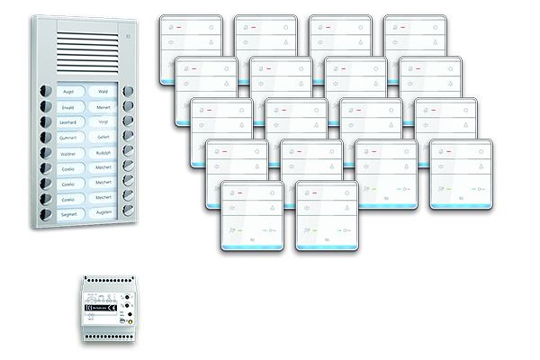 Système de commande de porte audio TCS : pack AP pour 18 unités résidentielles, avec poste extérieur PES 18 boutons de sonnerie, 18x haut-parleur mains libres ISW5010, unité de contrôle, PPAF18-EN / 01