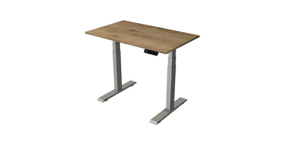 Kerkmann table debout/assise L 1000 x P 600 mm, argent, réglable en hauteur électriquement de 630 à 1270 mm, chêne/argent, 10277455