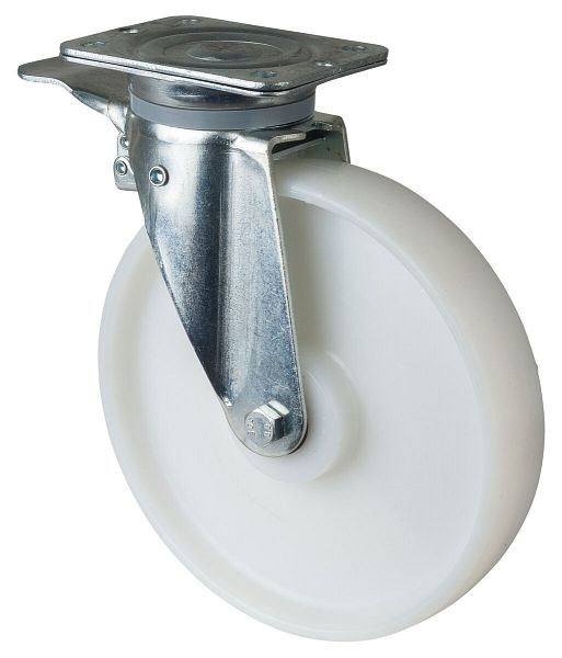 BS Rolls Roulette pour charges lourdes avec frein, largeur 50 mm, Ø250 mm, jusqu'à 600 kg, bande de roulement/corps de roue plastique, roulement à rouleaux, N120.B10.251
