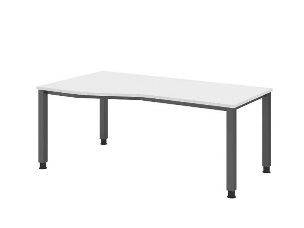 Bureau Hammerbacher QS18, 180 x 100/80 cm, plateau : blanc, épaisseur 25 mm, structure à 4 pieds en graphite (similaire à RAL 7012), hauteur de travail 68-83,5 cm, VQS18/W/G