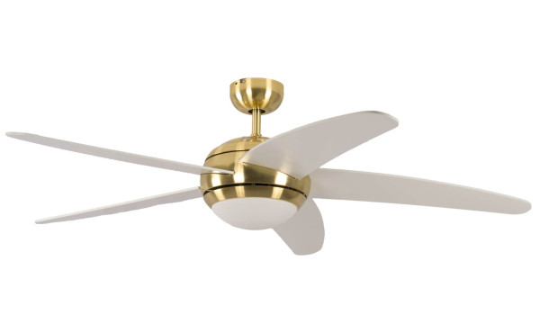 Ventilateur de plafond Pepeo Melton laiton / blanc 132 cm avec éclairage et télécommande, 13422010132v2