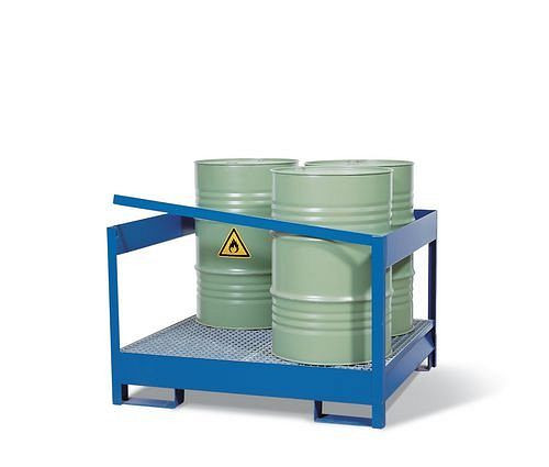 Station de matières dangereuses DENIOS 4 P2-P en acier, peinte, pour 4 fûts de 200 litres chacun, avec cadre, 128-292