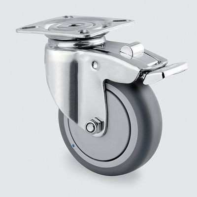 Roulette pivotante TENTE-ROLLEN avec frein, roue Ø 75 mm, capacité de charge 75 kg, hauteur 100 mm, A 85 Shore, montage sur platine, 7477PJC075P40