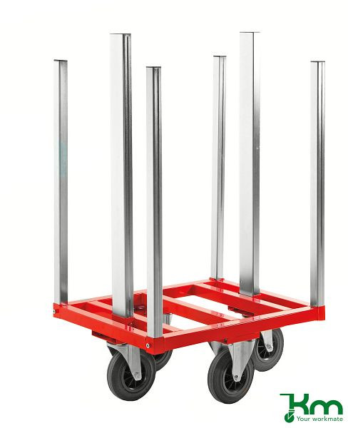 Chariot de transport Kongamek pour cadres de palettes, 2 roulettes fixes et 2 roulettes pivotantes en caoutchouc plein, KM224