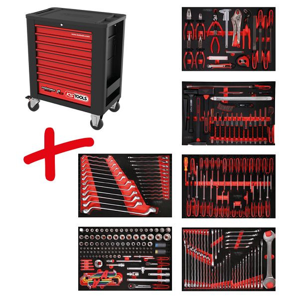 KS Tools PERFORMANCEplus set de dessertes d'atelier P15, avec 284 outils et 6 tiroirs, 815.6284