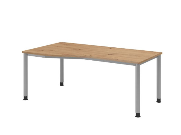 Bureau Hammerbacher HS18, 180 x 100/80 cm, plateau : chêne noueux, épaisseur 25 mm, cadre à 4 pieds en argent (similaire à RAL 9006), hauteur de travail 68,5-81 cm, VHS18/R/S