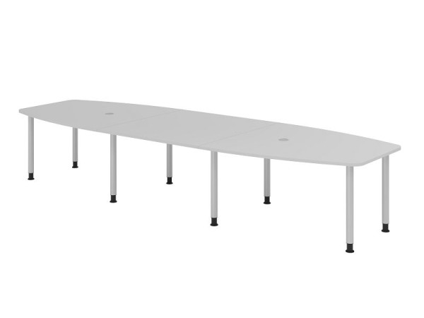 Table de conférence Hammerbacher KT40C, 400 x 130 cm, plateau : gris, épaisseur 25 mm, cadre à huit pieds argenté, tube rond 6 cm, hauteur de travail 72-74 cm, VKT40C/5/S