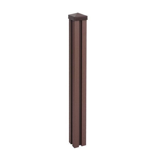 Mendler Poteau WPC Clôture Sarthe WPC, poteau pilier, système enfichable, 98cm, marron, 76253