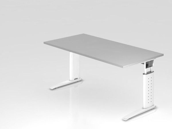 Bureau Hammerbacher pied C 160x80cm gris/blanc, hauteur de travail 68-86 cm réglable, VUS16/5/W