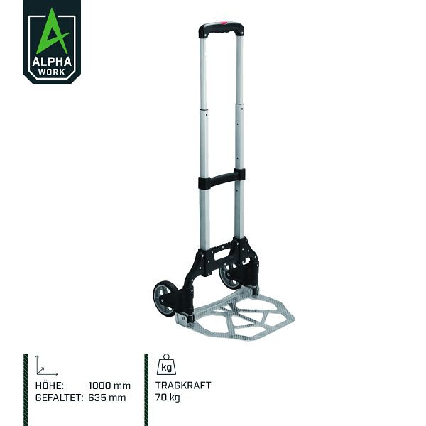Chariot de transport Alpha Work avec pelle en aluminium, capacité de charge de 70 kg, 05901