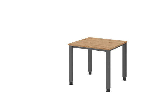 Bureau Hammerbacher QS08, 80 x 80 cm, plateau : chêne noueux, épaisseur 25 mm, structure à 4 pieds en graphite (similaire à RAL 7012), hauteur de travail 68-83,5 cm, VQS08/R/G
